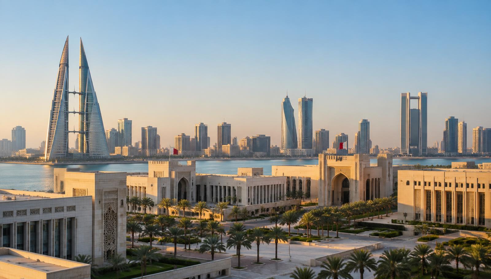 Manama skyline and government buildings in Bahrain