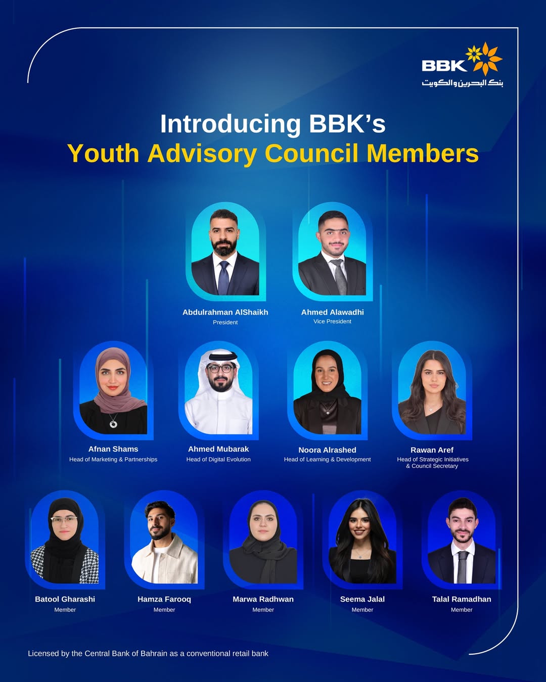 Official Youth Advisory Council members announcement featuring Talal Ramadhan